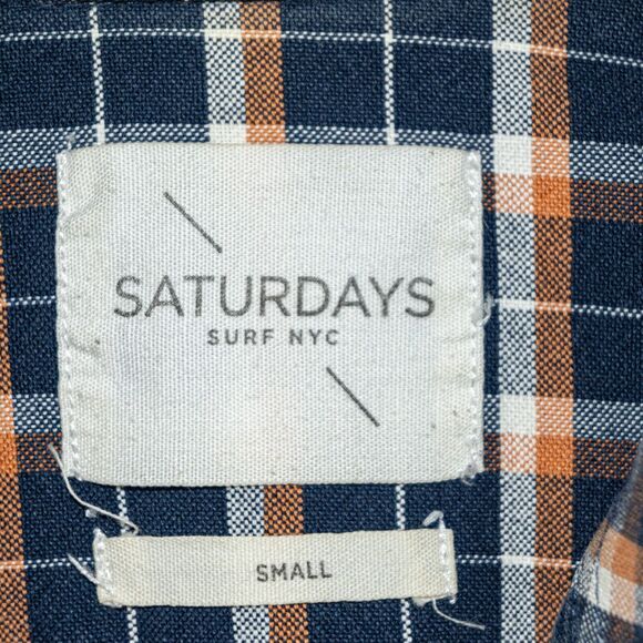 SATURDAYS Surf NYC Button Down Shirt Blue Orange Plaid Cotton Small - Picture 3 of 6
